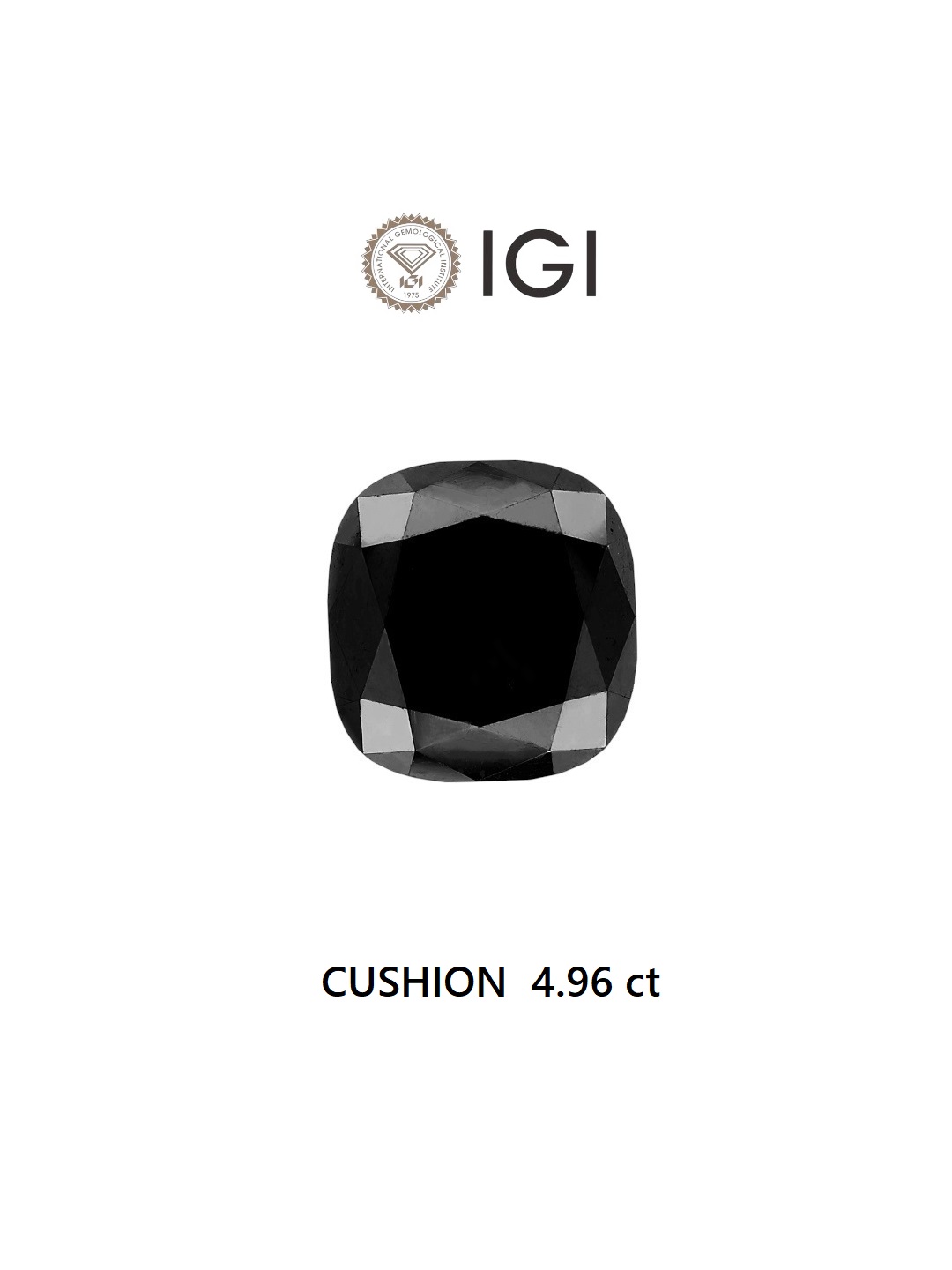 IGI 4.96 Carat Natural Fancy Black Cushion Diamond SE-6384TTI