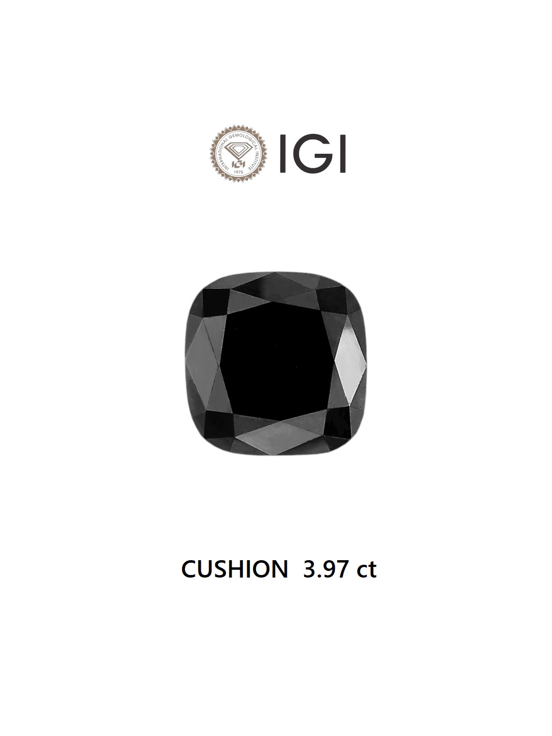 IGI 3.97 Carat Natural Fancy Black Cushion Diamond SE-6837TTI