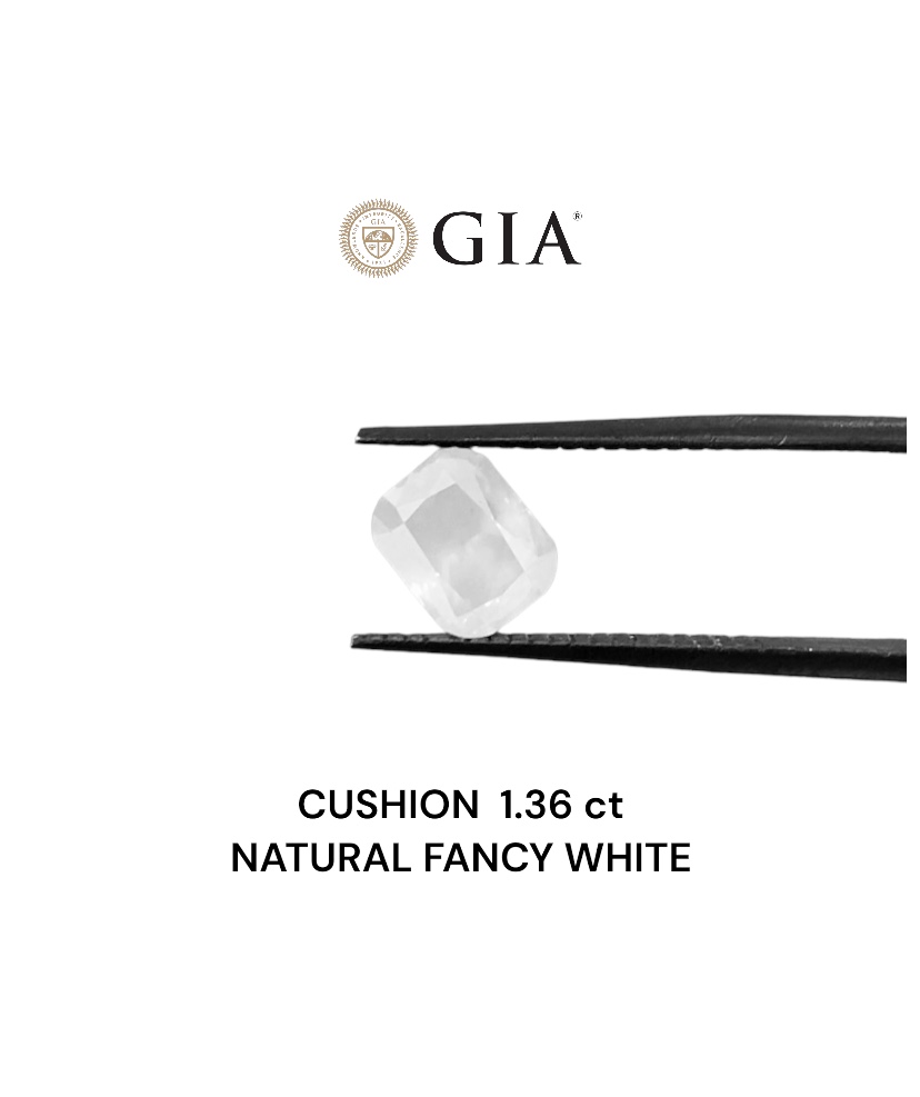 GIA 1.36 Carat Natural Fancy White Cushion Diamond SE-6938GN
