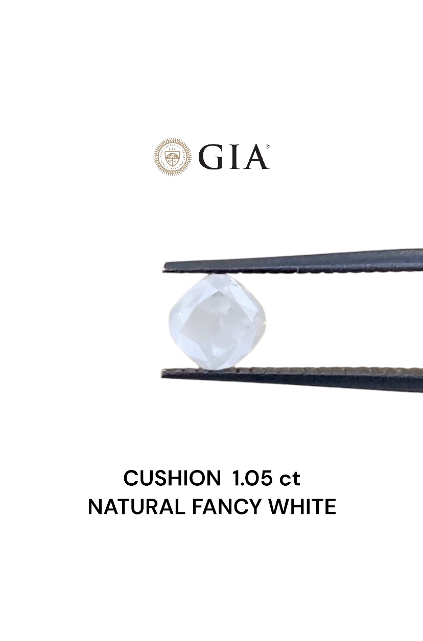 GIA 1.05 Carat Natural Fancy White Cushion Diamond SE-6941GN