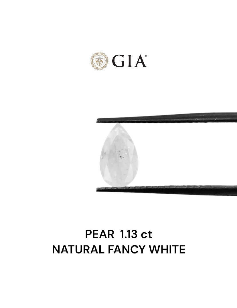 GIA 1.13 Carat Natural Fancy White Pear Diamond SE-6942GN