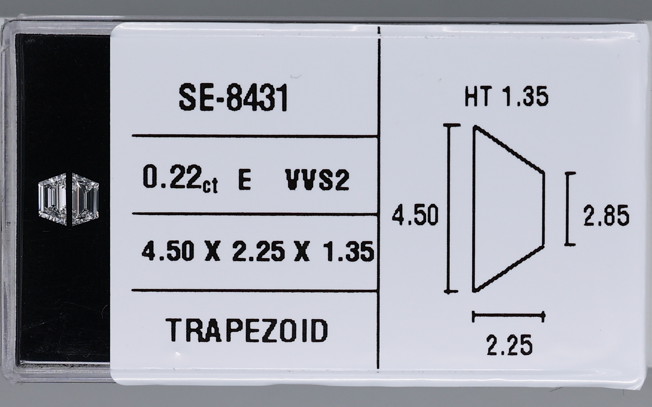 0.22 Carat Natural E VVS2 Trapezoid Diamond SE-8431