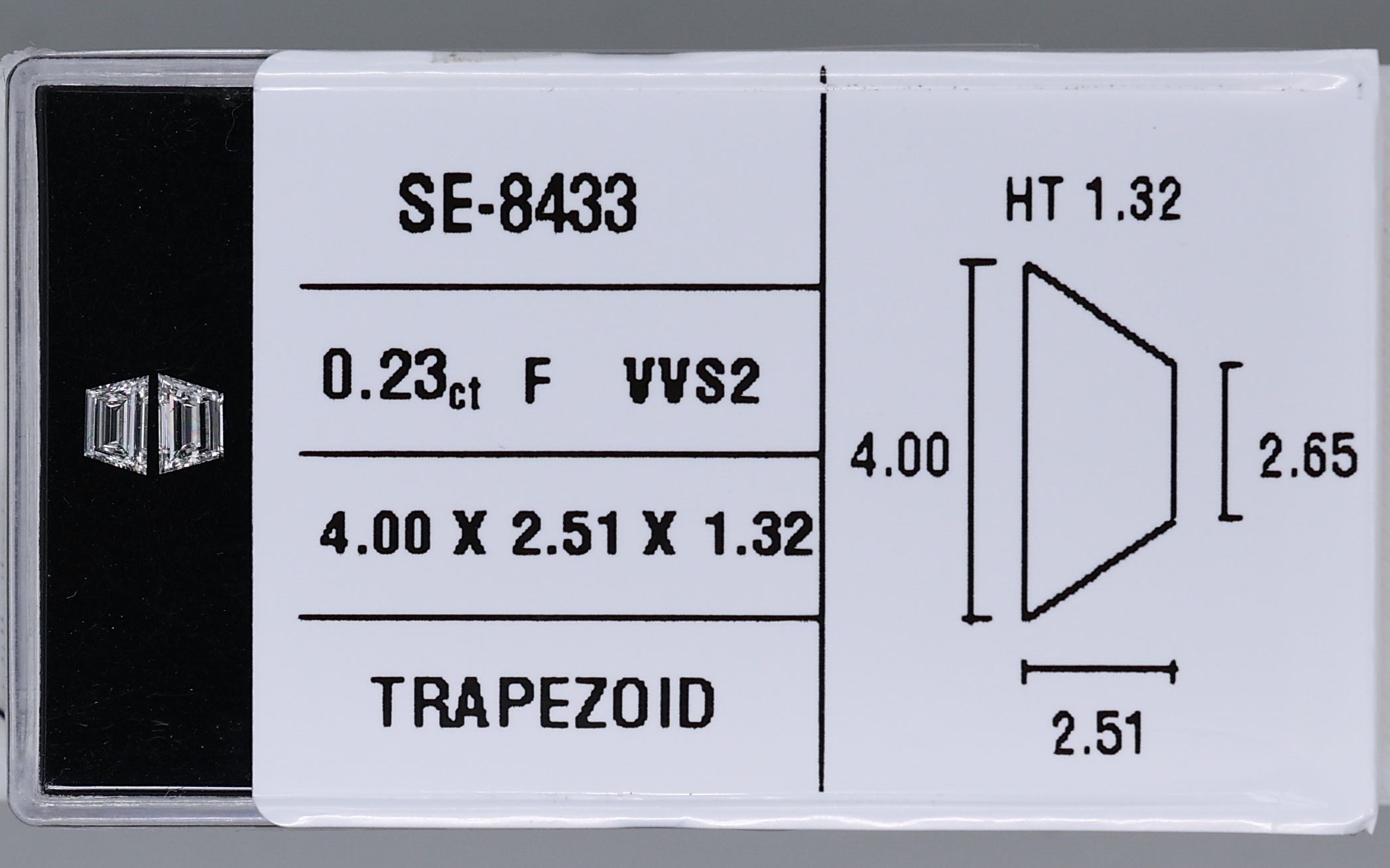 0.23 Carat Natural F VVS2 Trapezoid Diamond SE-8433