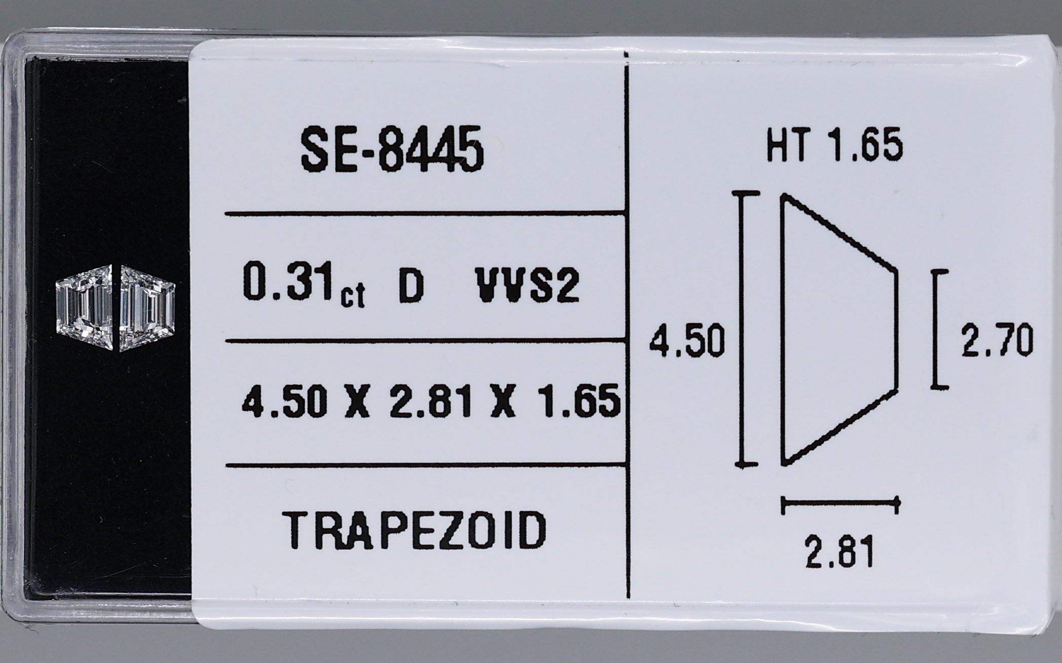 0.31 Carat Natural D VVS2 Trapezoid Diamond SE-8445