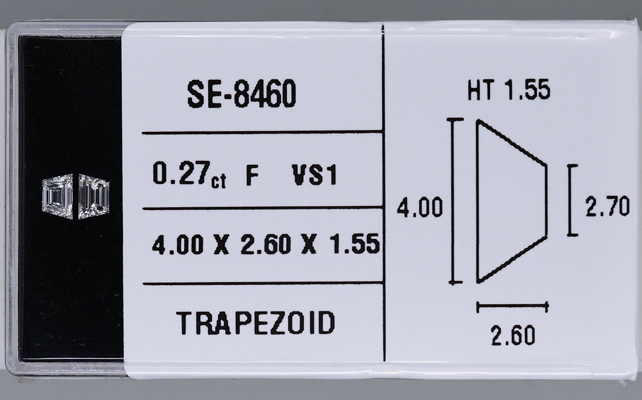 0.27 Carat Natural F VS1 Trapezoid Diamond SE-8460