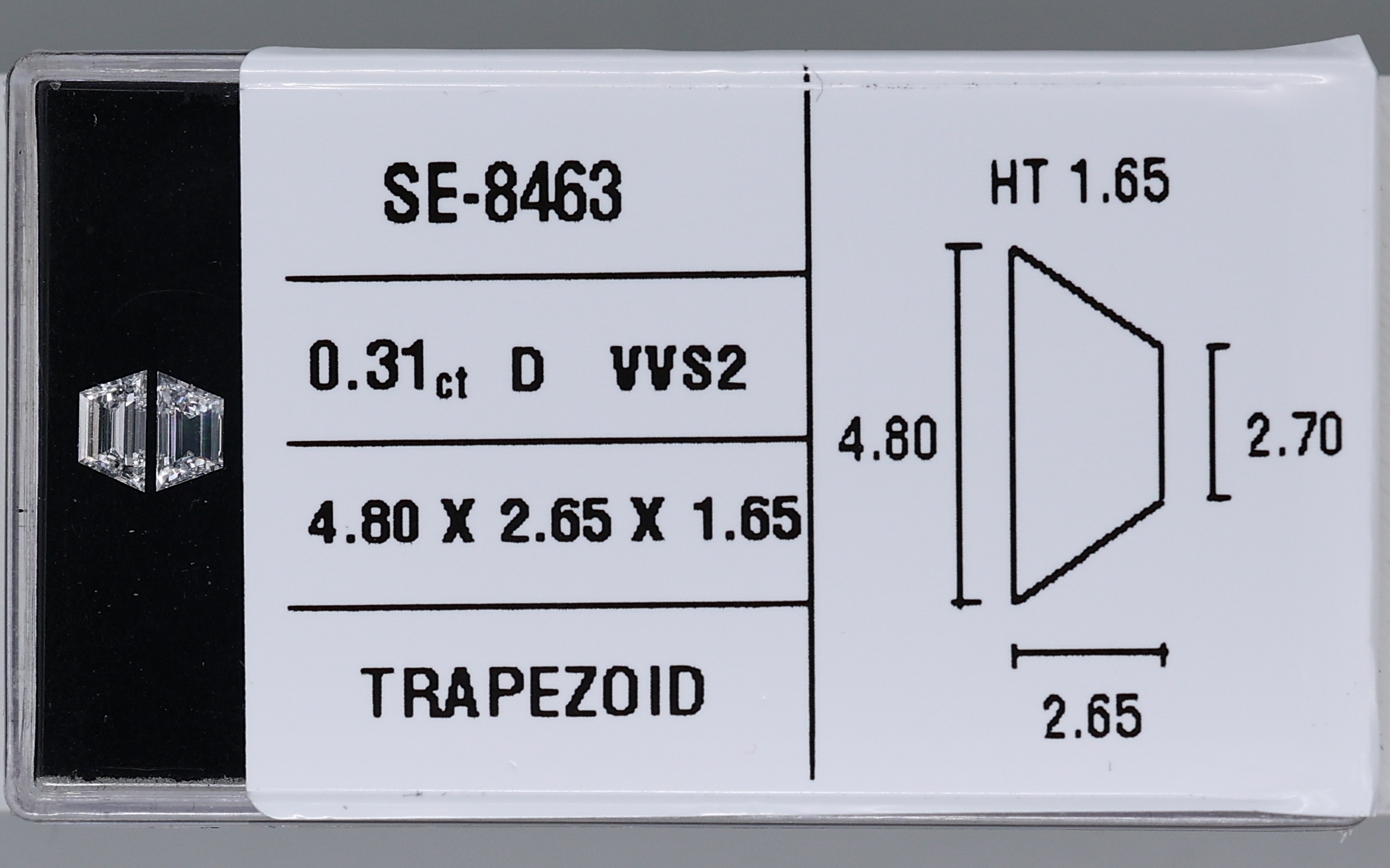 0.31 Carat Natural D VVS2 Trapezoid Diamond SE-8463