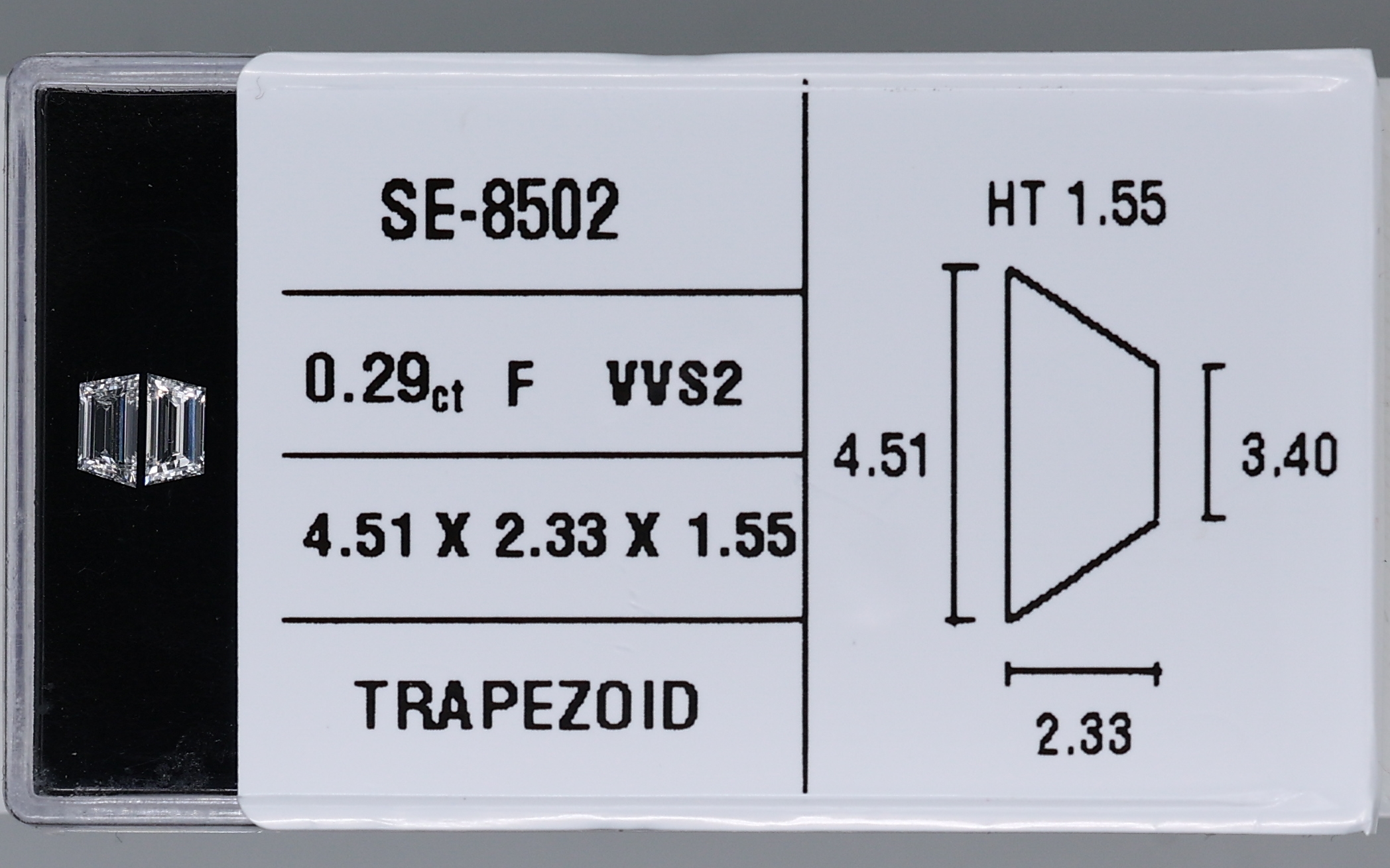 0.29 Carat Natural F VVS2 Trapezoid Diamond SE-8502