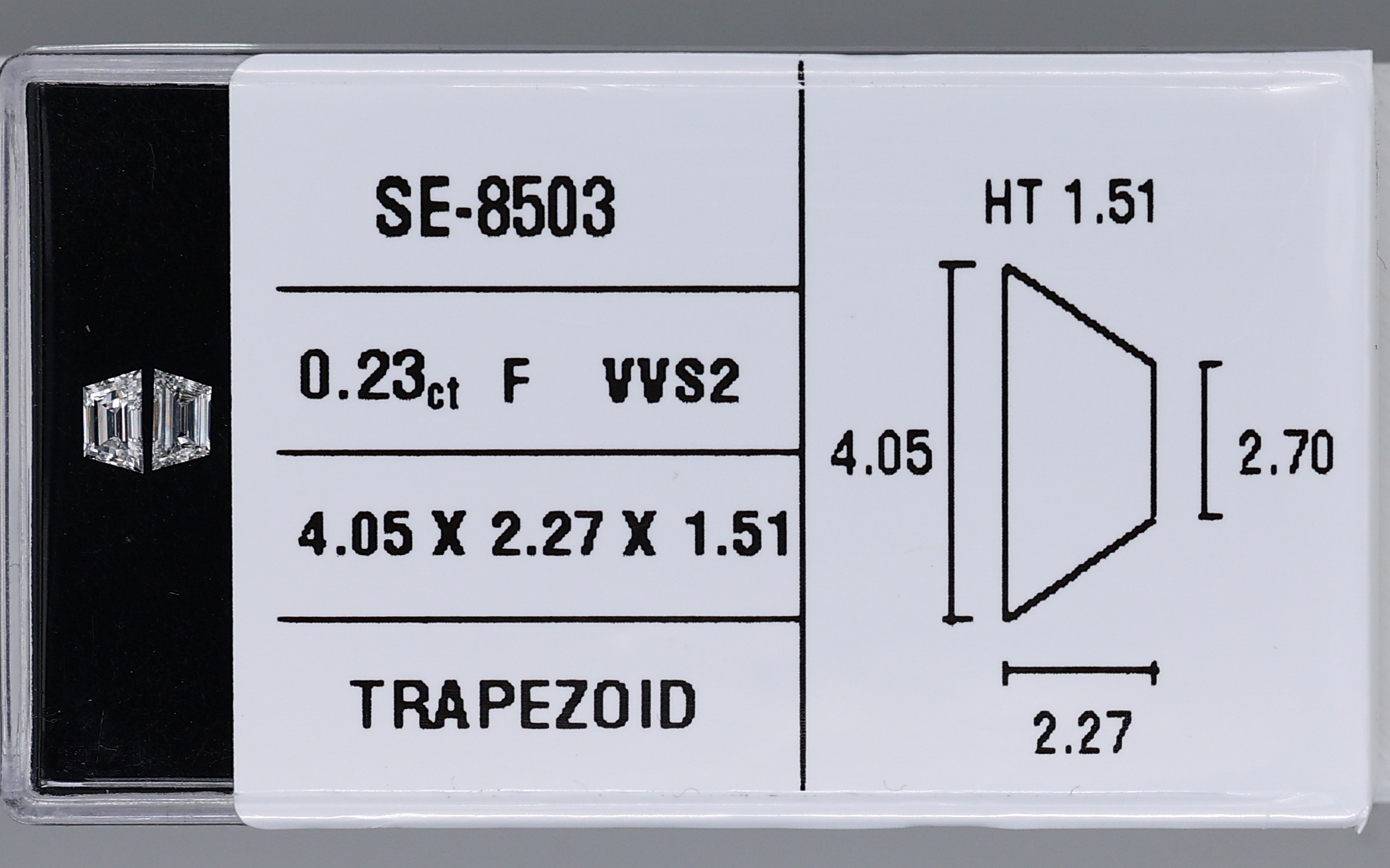 0.23 Carat Natural F VVS2 Trapezoid Diamond SE-8503