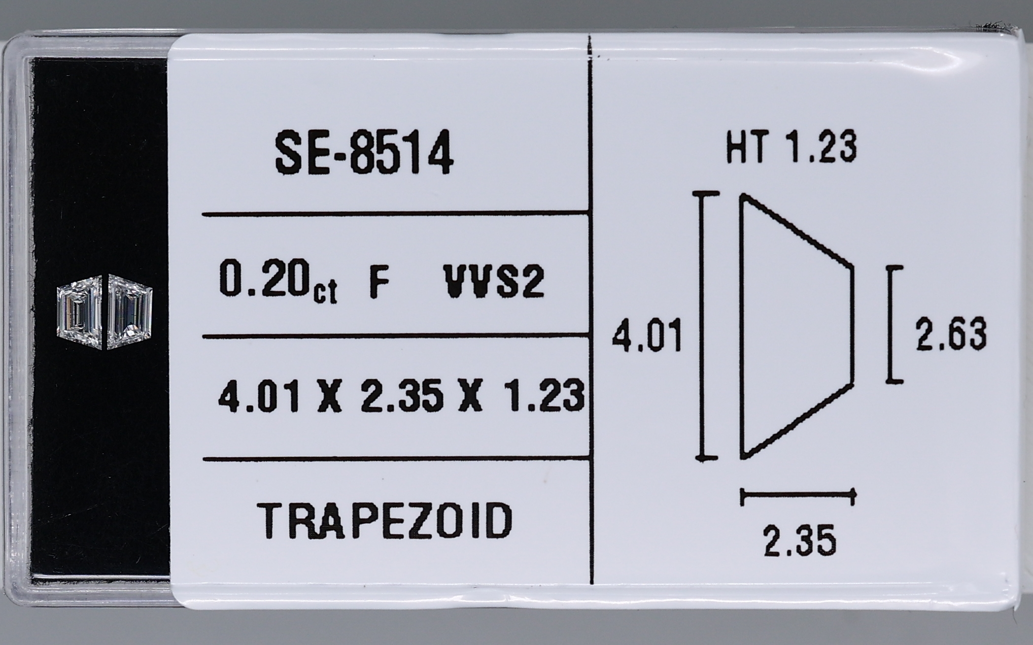 0.20 Carat Natural F VVS2 Trapezoid Diamond SE-8514