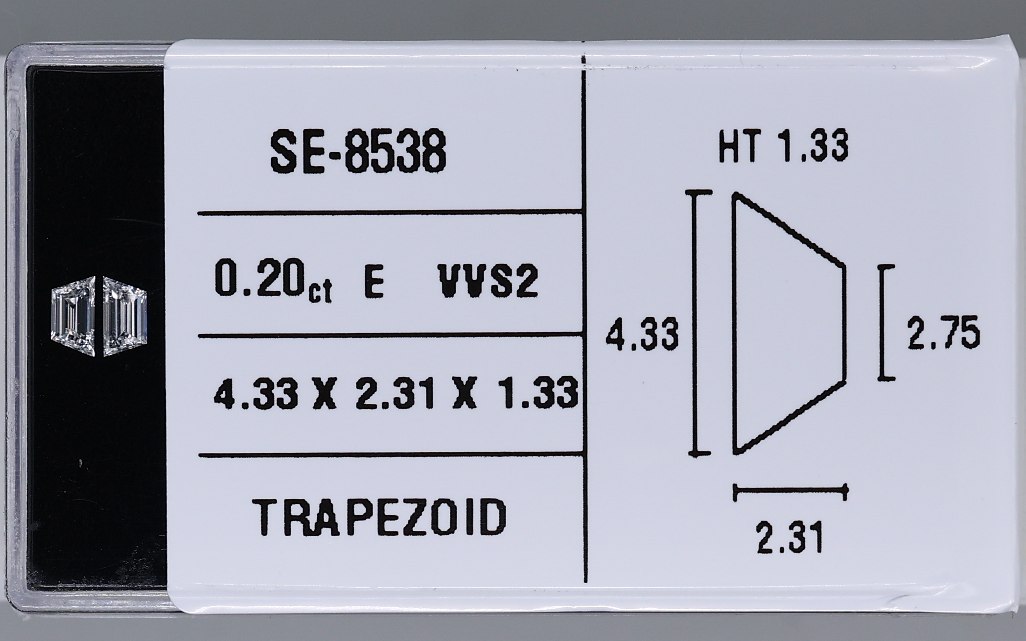 0.11 Carat Natural E VVS2 Trapezoid Diamond SE-8538AA