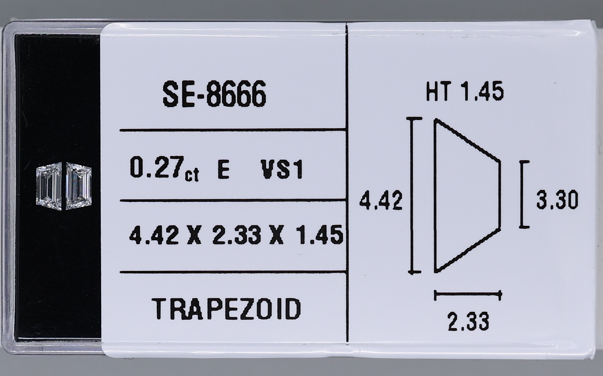 0.14 Carat Natural E VS1 Trapezoid Diamond SE-8666AA